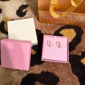 Swarovski Silver and Pink Hoop Earrings